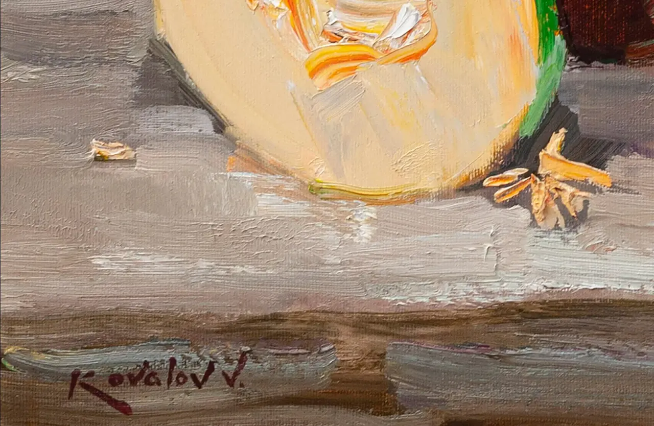 Martwa natura z dynią i lampą sygnatura